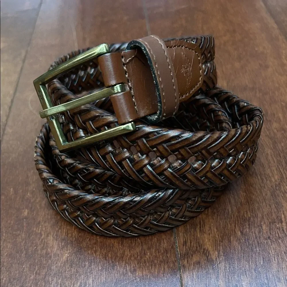 Dockers Braided Brown Belt with Brass Buckle, Adjustable Size L/XL